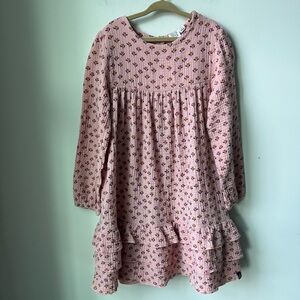 deux par deux Muslin Tulip Dress Tiered Button Back Floral 100% Cotton Size 8